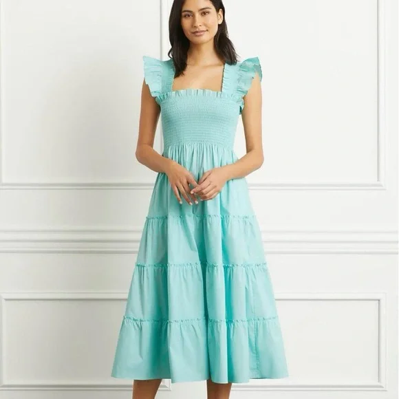 Hill House Home Ellie Nap Dress XS Bay Blue poplin stretch cotton ruffle midi - Picture 10 of 11